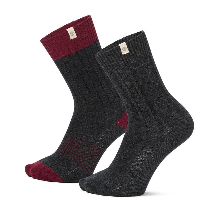 2 Pack Cushioned Cable Knit Crew Sock
